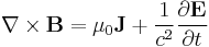 \nabla \times \mathbf{B} = \mu_0 \mathbf{J} %2B \frac{1}{c^2}  \frac{\partial \mathbf{E}}{\partial t} \ 