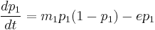  \frac{dp_1}{dt} = m_1 p_1 (1 - p_1) - e p_1 