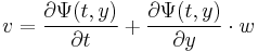 v = \frac{\partial \Psi(t, y)}{\partial t} %2B \frac{\partial\Psi(t, y)}{\partial y} \cdot w