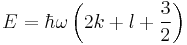 E=\hbar \omega \left(2k%2Bl%2B\frac{3}{2}\right)