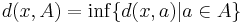 d(x, A) = \inf \{ d(x, a) | a \in A \}