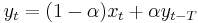 y_t = (1 - \alpha) x_t %2B \alpha y_{t - T}