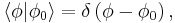 \langle \phi | \phi_0 \rangle = \delta \left ( \phi - \phi_0 \right ),