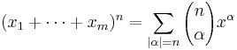 (x_1%2B\cdots%2Bx_m)^n = \sum_{|\alpha|=n}{n \choose \alpha}x^\alpha