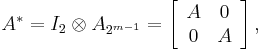 A^{*}=I_{2}\otimes A_{2^{m-1}}=\left[\begin{array}{cc}
A & 0\\
0 & A\end{array}\right],