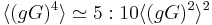 \langle (gG)^4\rangle\simeq 5:10\langle (gG)^2\rangle^2