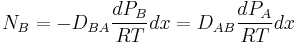  N_{B}=-D_{BA} \frac{dP_{B}}{RT}dx=D_{AB} \frac{dP_{A}}{RT}dx