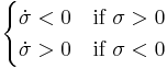 \begin{cases}
\dot{\sigma} < 0 &\text{if } \sigma > 0\\
\dot{\sigma} > 0 &\text{if } \sigma < 0
\end{cases}