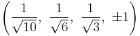 \left( \frac{1}{\sqrt{10}},\  \frac{1}{\sqrt{6}},\  \frac{1}{\sqrt{3}},\  \pm1\right)