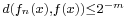 \scriptstyle d(f_n(x),f(x)) \le 2^{-m}