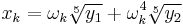 x_k = \omega_k\sqrt[5]{y_1} %2B \omega_k^4\sqrt[5]{y_2}