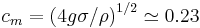 c_m=\left(4g\sigma/\rho\right)^{1/2}\simeq 0.23