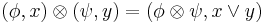 (\phi,x) \otimes (\psi,y) = (\phi \otimes \psi,x \vee y)~~~~\,