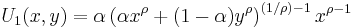 U_1(x,y)=\alpha \left(\alpha x^\rho %2B(1-\alpha)y^\rho\right)^{\left(1/\rho\right)-1} x^{\rho-1}