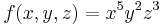 f(x,y,z)=x^5y^2z^3 \,