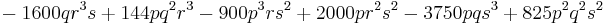 
{} -1600qr^3s%2B144pq^2r^3-900p^3rs^2%2B2000pr^2s^2-3750pqs^3%2B825p^2q^2s^2
