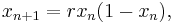 x_{n%2B1} = r x_n (1 - x_n),\,