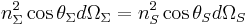 n_\Sigma^2 \cos\theta_\Sigma d \Omega_\Sigma=n_S^2 \cos\theta_S d \Omega_S