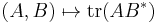 (A,B)\mapsto\operatorname{tr}(AB^*)