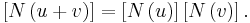 
\left[  N\left(  u%2Bv\right)  \right]  =\left[  N\left(  u\right)  \right]
\left[  N\left(  v\right)  \right]  .
