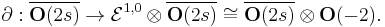 \partial�: \overline{\mathbf O(2s)} \to \mathcal{E}^{1,0}\otimes \overline{\mathbf O(2s)} \cong \overline{\mathbf O(2s)}\otimes\mathbf{O}(-2).