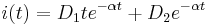  i(t) = D_1 t e^{-\alpha t} %2B D_2 e^{-\alpha t} \,