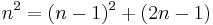  n ^ 2 = (n - 1) ^ 2 %2B (2 n - 1) 