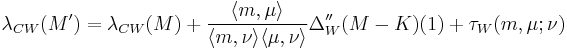 \lambda_{CW}(M^\prime)=\lambda_{CW}(M)%2B\frac{\langle m,\mu\rangle}{\langle m,\nu\rangle\langle \mu,\nu\rangle}\Delta_{W}^{\prime\prime}(M-K)(1)%2B\tau_{W}(m,\mu;\nu)