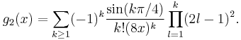 g_2(x) = \sum_{k \geq 1} (-1)^k \frac{\sin(k \pi / 4)}{k! (8x)^k} \prod_{l = 1}^k (2l - 1)^2.