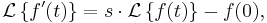 \mathcal{L}\left\{ f'(t) \right\} = s\cdot\mathcal{L} \left\{ f(t) \right\}-f(0), 