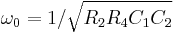 \omega_{0}=1/\sqrt{R_{2}R_{4}C_{1}C_{2}}