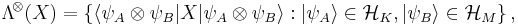 \mathrm{\Lambda}^{\!\otimes}\! \left( X \right) = \left\{ {\langle \psi_A \otimes \psi_B |} X {| \psi_A\otimes\psi_B \rangle} 
: {| \psi_A \rangle}\in \mathcal{H}_K, {| \psi_B \rangle}\in \mathcal{H}_M \right\},
