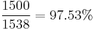 \frac{1500}{1538} = 97.53%