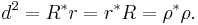 d^2 = R^\ast r = r^\ast R = \rho^\ast\rho.