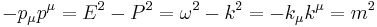  -p_\mu p^\mu = E^2 - P^2 = \omega^2 - k^2 = - k_\mu k^\mu = m^2\,