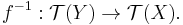 f^{-1}�: \mathcal{T}(Y) \to \mathcal{T}(X).