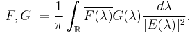 [F,G]=\frac{1}{\pi} \int_{\mathbb{R}} \overline{F(\lambda)} G(\lambda) \frac{d\lambda}{|E(\lambda)|^2}.