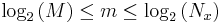 \log_2\left(M\right)\le m\le\log_2 \left(N_x\right)