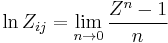 \ln Z_{ij} = \lim_{n\to 0}\dfrac{Z^{n}-1}{n}