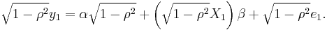 \sqrt{1-\rho^2}y_1 = \alpha\sqrt{1-\rho^2}%2B\left(\sqrt{1-\rho^2}X_1\right)\beta %2B \sqrt{1-\rho^2}e_1. \,