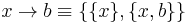 x \rightarrow b \equiv \{\{x\}, \{x, b\}\}