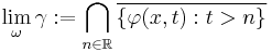 \lim_\omega \gamma�:= \bigcap_{n\in \mathbb{R}}\overline{\{\varphi(x,t):t>n\}} 