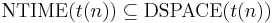 \mbox{NTIME}(t(n)) \subseteq \mbox{DSPACE}(t(n))