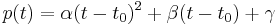  p(t) = \alpha (t-t_0)^2 %2B \beta (t-t_0) %2B \gamma \, 