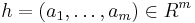  h = (a_1, \ldots, a_m) \in R^m 