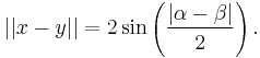 ||x-y||=2\sin\left({{|\alpha-\beta|}\over 2}\right).