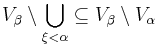 V_{\beta}\setminus\bigcup_{\xi<\alpha}\subseteq V_{\beta}\setminus V_{\alpha}\,