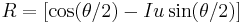  \bold\R=[\cos(\theta/2)-I u \sin(\theta/2)] 