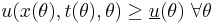  u(x(\theta),t(\theta),\theta) \geq \underline{u}(\theta) \ \forall \theta 