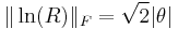  \| \ln(R) \|_F = \sqrt{2} | \theta | 